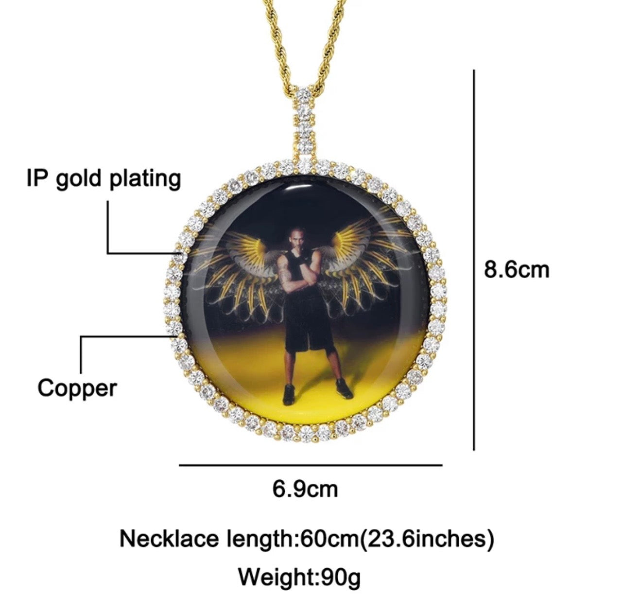 High Quality 68mm Photo Necklace/ Non Tarnish hypoallergenic