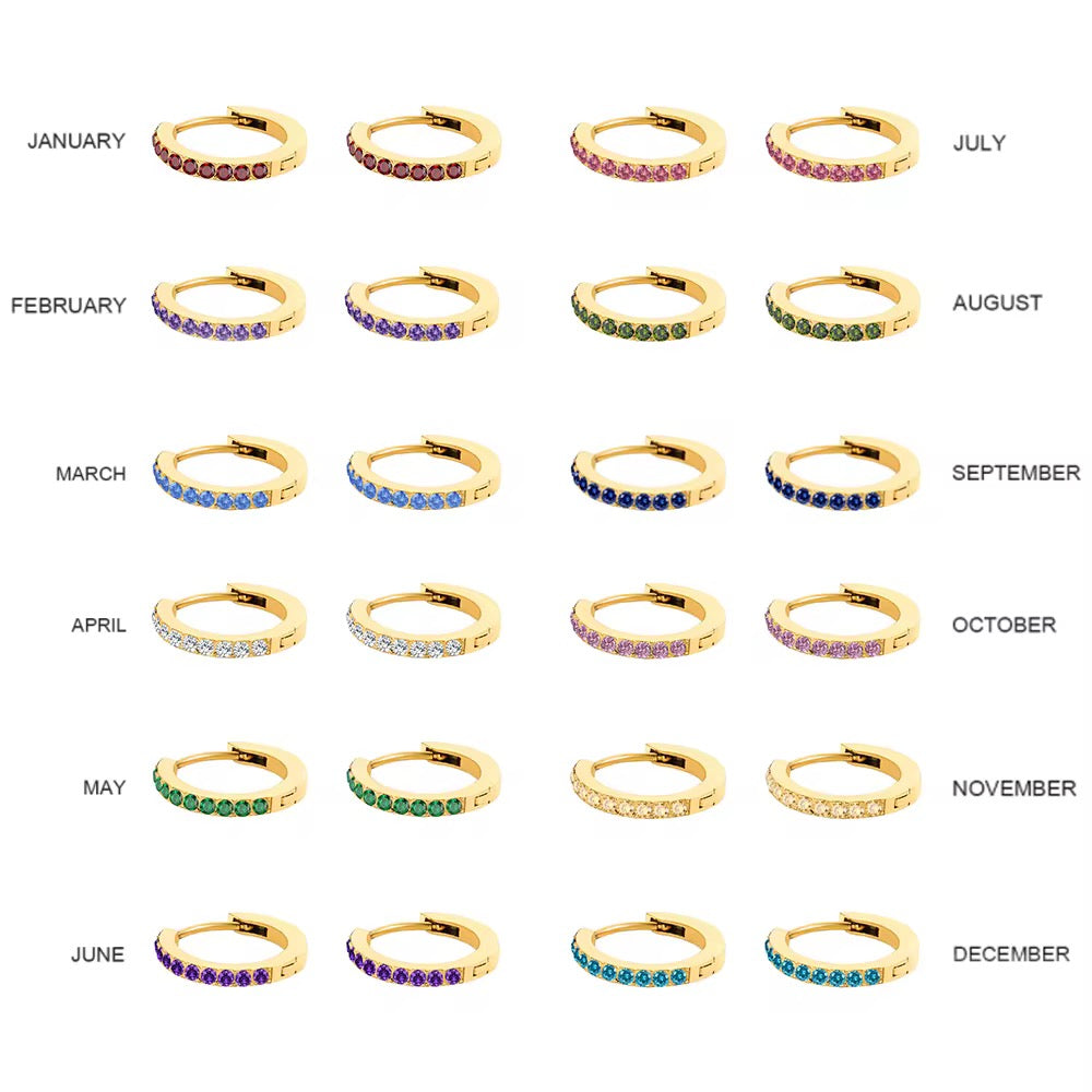 Waterproof/non tarnish Birthstone Hoop Earrings