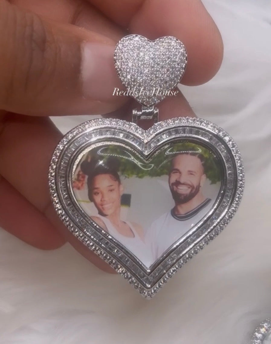 Valentines Day Special Baguette Heart Photo Pendant Forever Rose Box