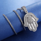 14k 5A Baguette CZ Bling Hamsa Hand Necklace