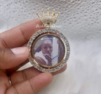 High Quality Crown Bail Double Sided Photo Necklace/ Non Tarnish  hypoallergenic W/ Cz diamonds