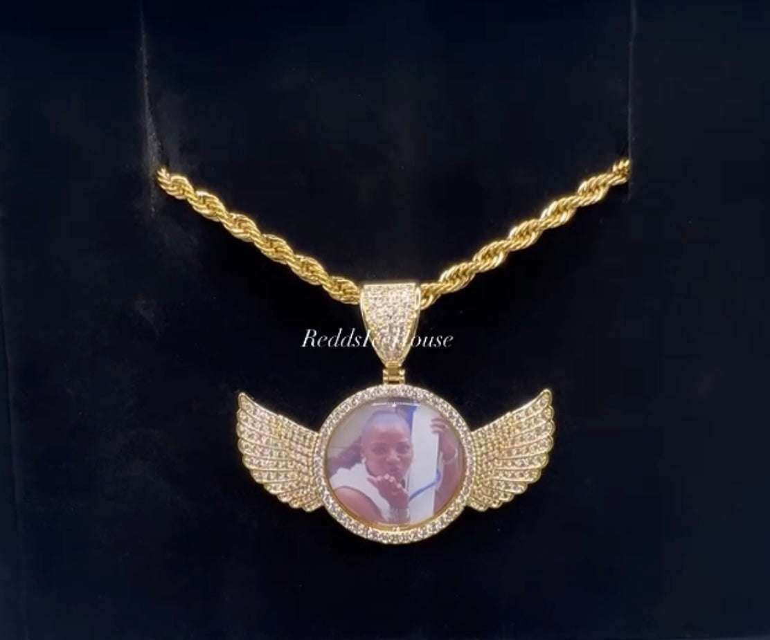 Wing High Quality 14k Gold Photo Necklace/Non Tarnish Hypoallergenic