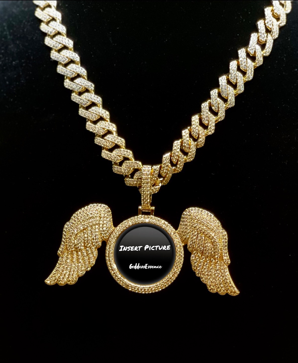 High Quality BIG Wing Photo Necklace/ Non Tarnish  hypoallergenic W/ Cz diamonds