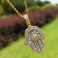 14k 5A Baguette CZ Bling Hamsa Hand Necklace