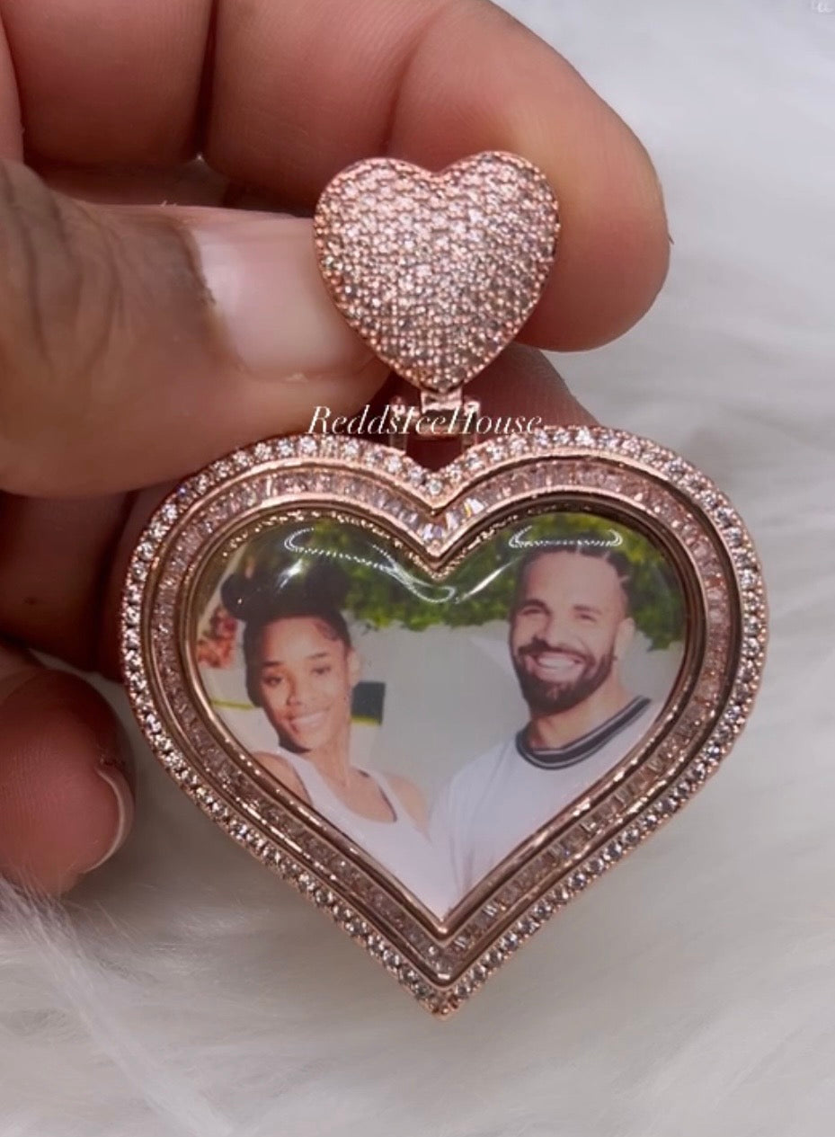 Valentines Day Special Baguette Heart Photo Pendant Forever Rose Box