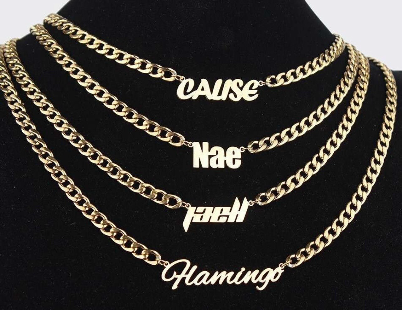 High Quality Waterproof Gold Cuban Link Name Necklace/choker
