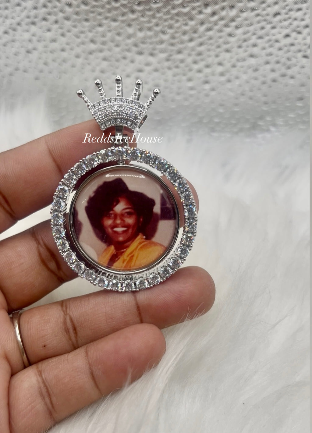 High Quality Crown Bail Double Sided Photo Necklace/ Non Tarnish  hypoallergenic W/ Cz diamonds