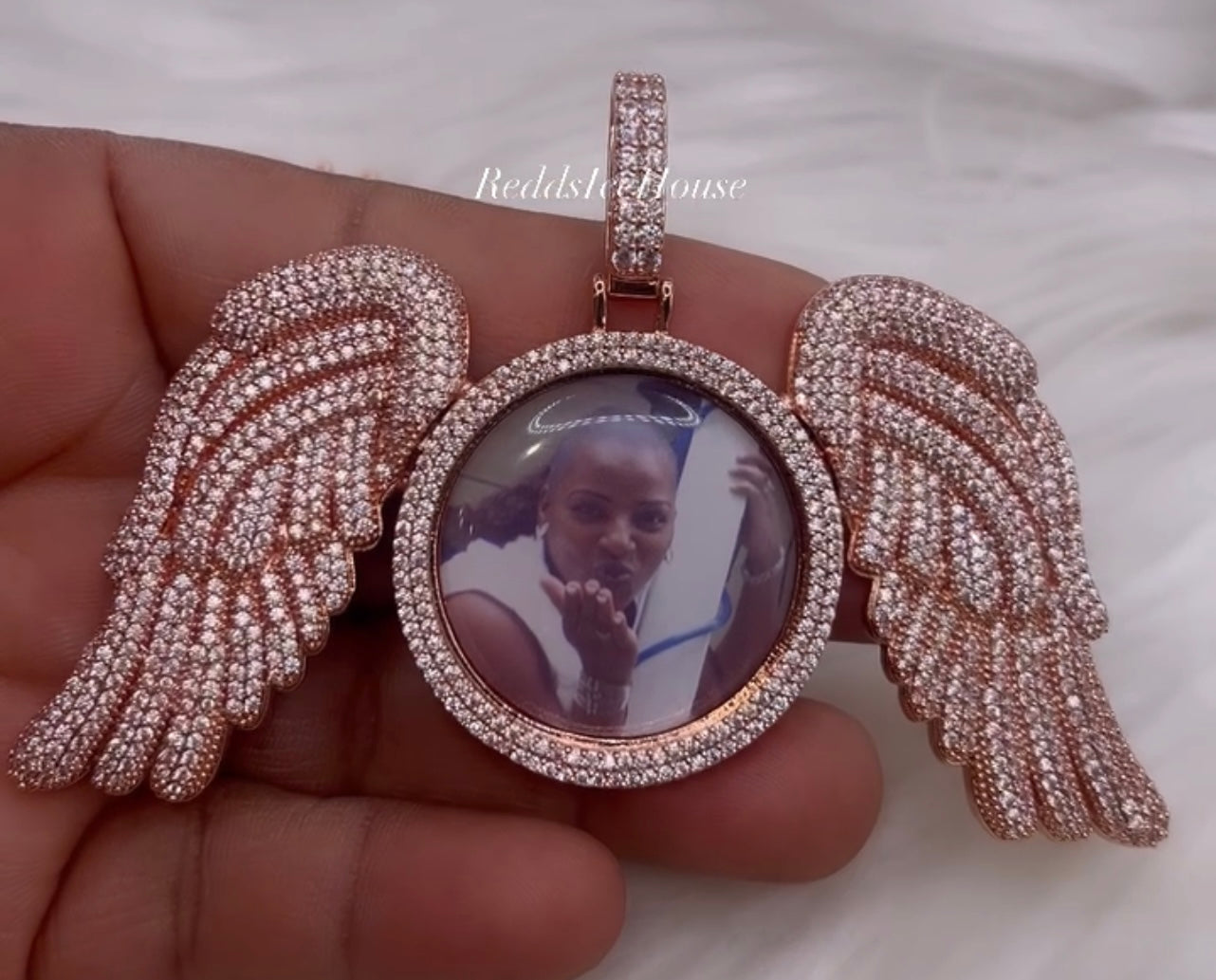 High Quality BIG Wing Photo Necklace/ Non Tarnish  hypoallergenic W/ Cz diamonds