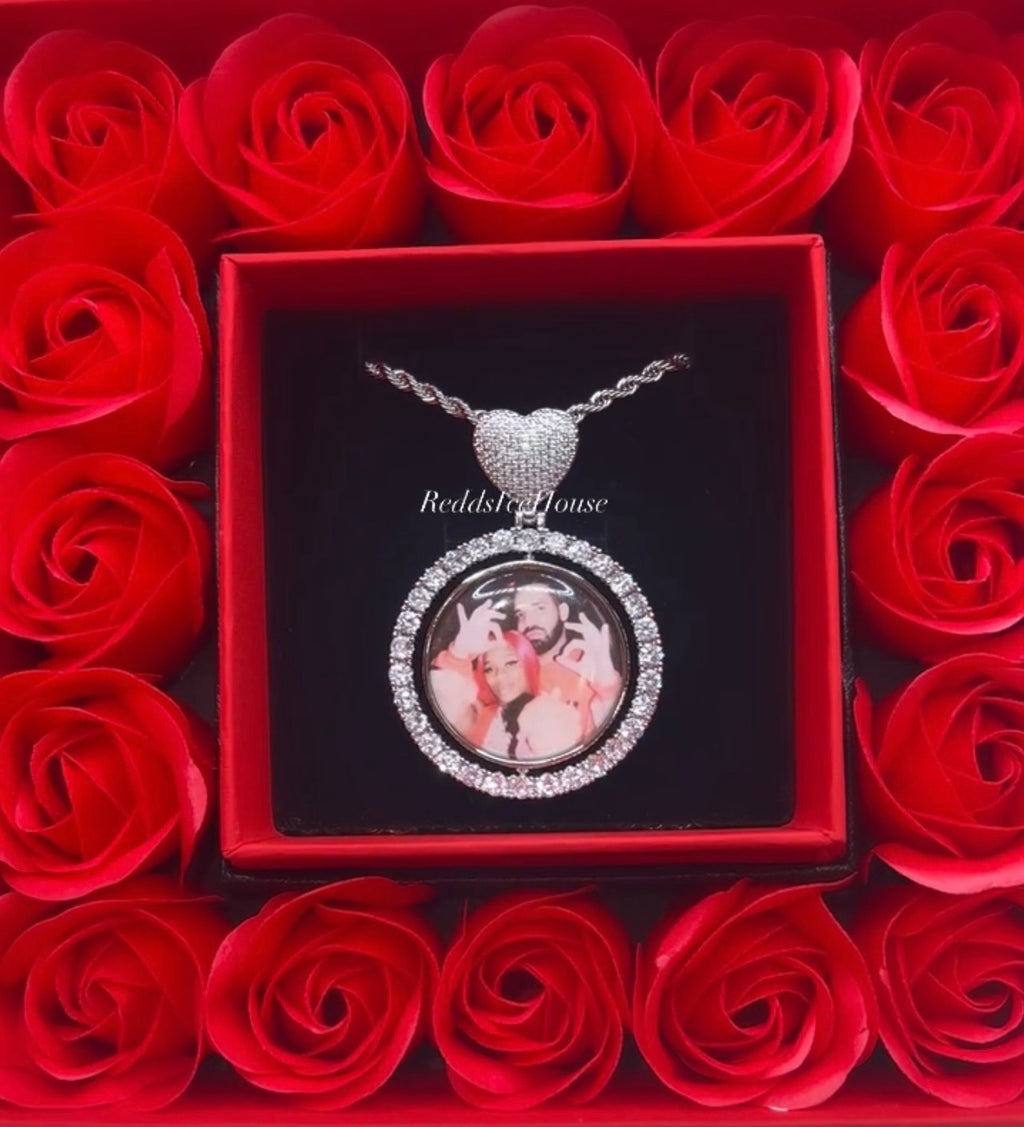 Valentines Day Special Heart Bail Double Photo Pendant Forever Rose Box