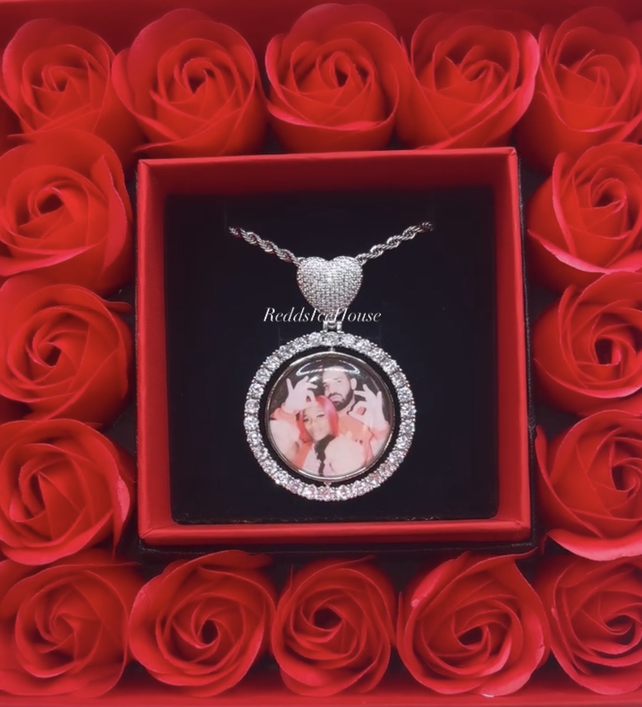 Valentines Day Special Heart Bail Double Photo Pendant Forever Rose Box