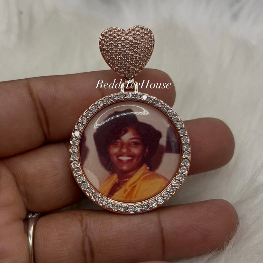 High Quality Heart Bail Photo Necklace/ Non Tarnish  hypoallergenic W/ Cz diamonds