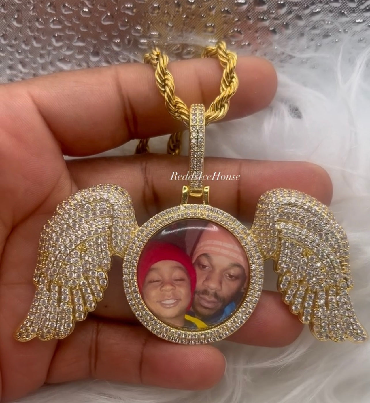 High Quality BIG Wing Photo Necklace/ Non Tarnish  hypoallergenic W/ Cz diamonds