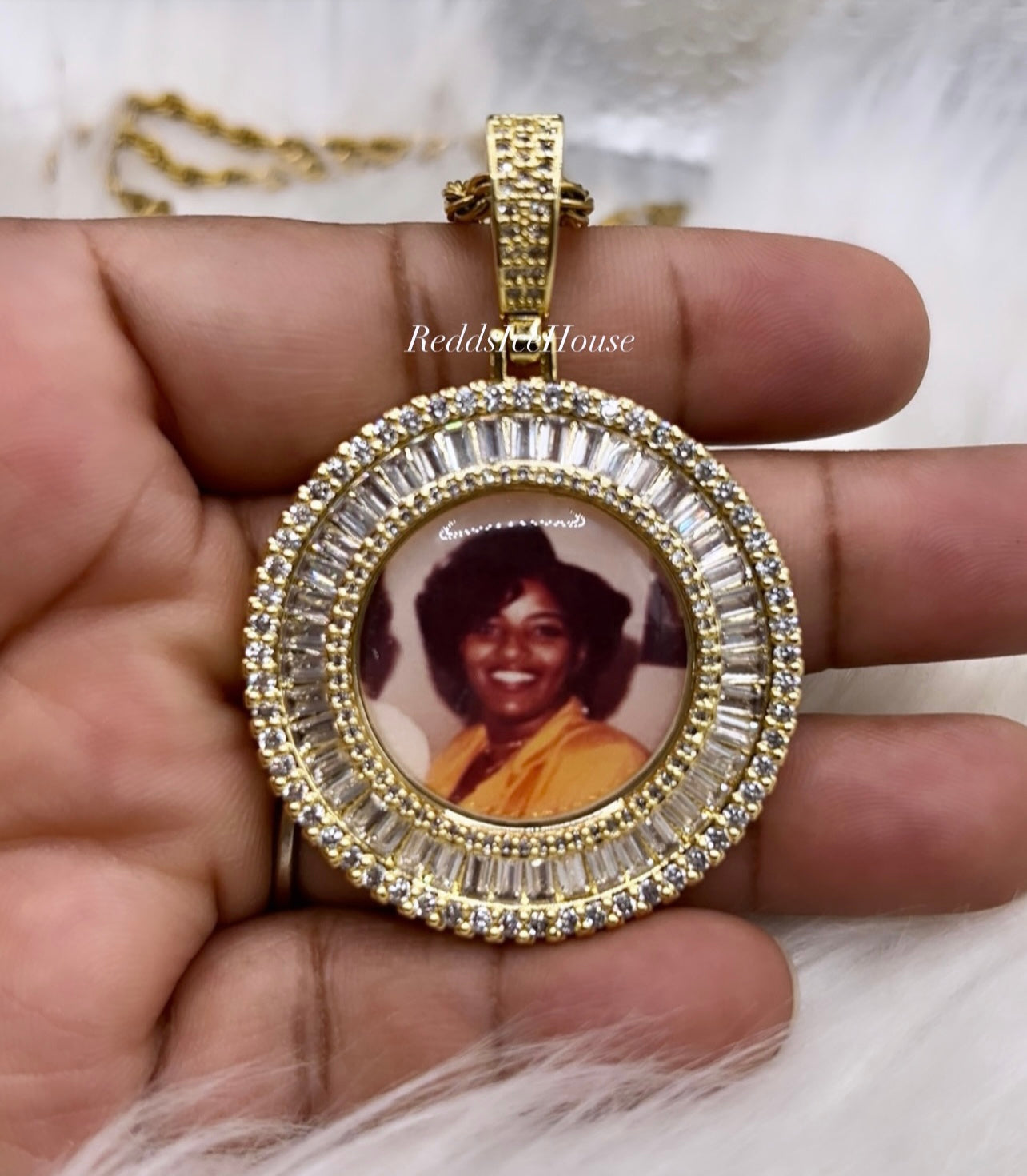 High Quality 14k Gold Baguette Photo Necklace/Non Tarnish Hypoallergenic