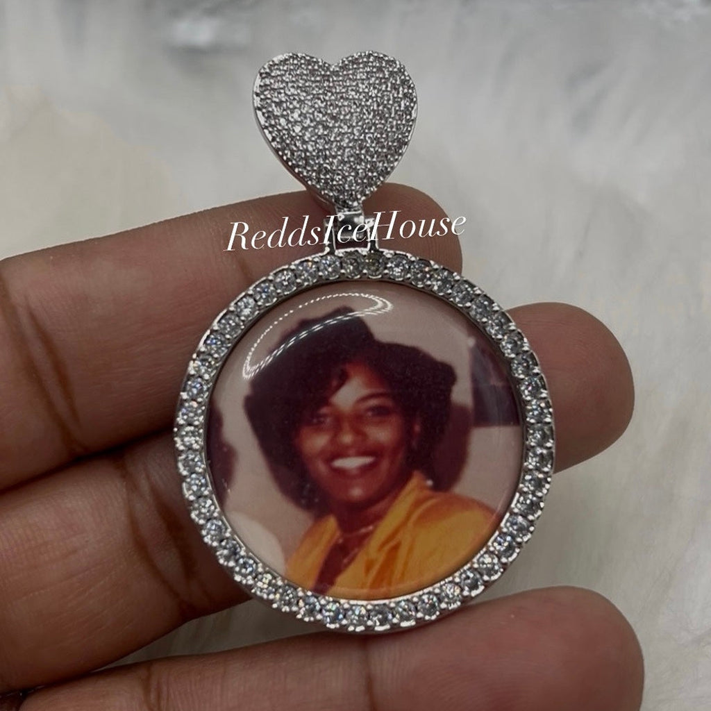 High Quality Heart Bail Photo Necklace/ Non Tarnish  hypoallergenic W/ Cz diamonds