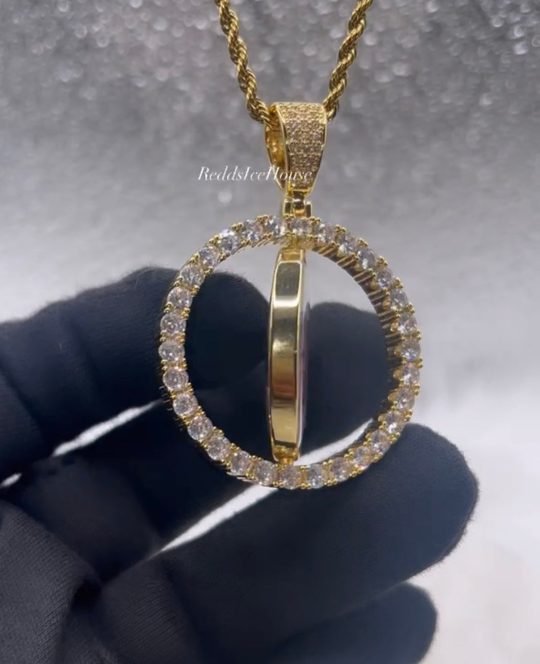 High Quality Double Sided Photo Necklace/ Non Tarnish  hypoallergenic W/ Cz diamonds