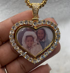 High Quality Heart Double Sided Photo Necklace/ Non Tarnish  hypoallergenic W/ Cz diamonds