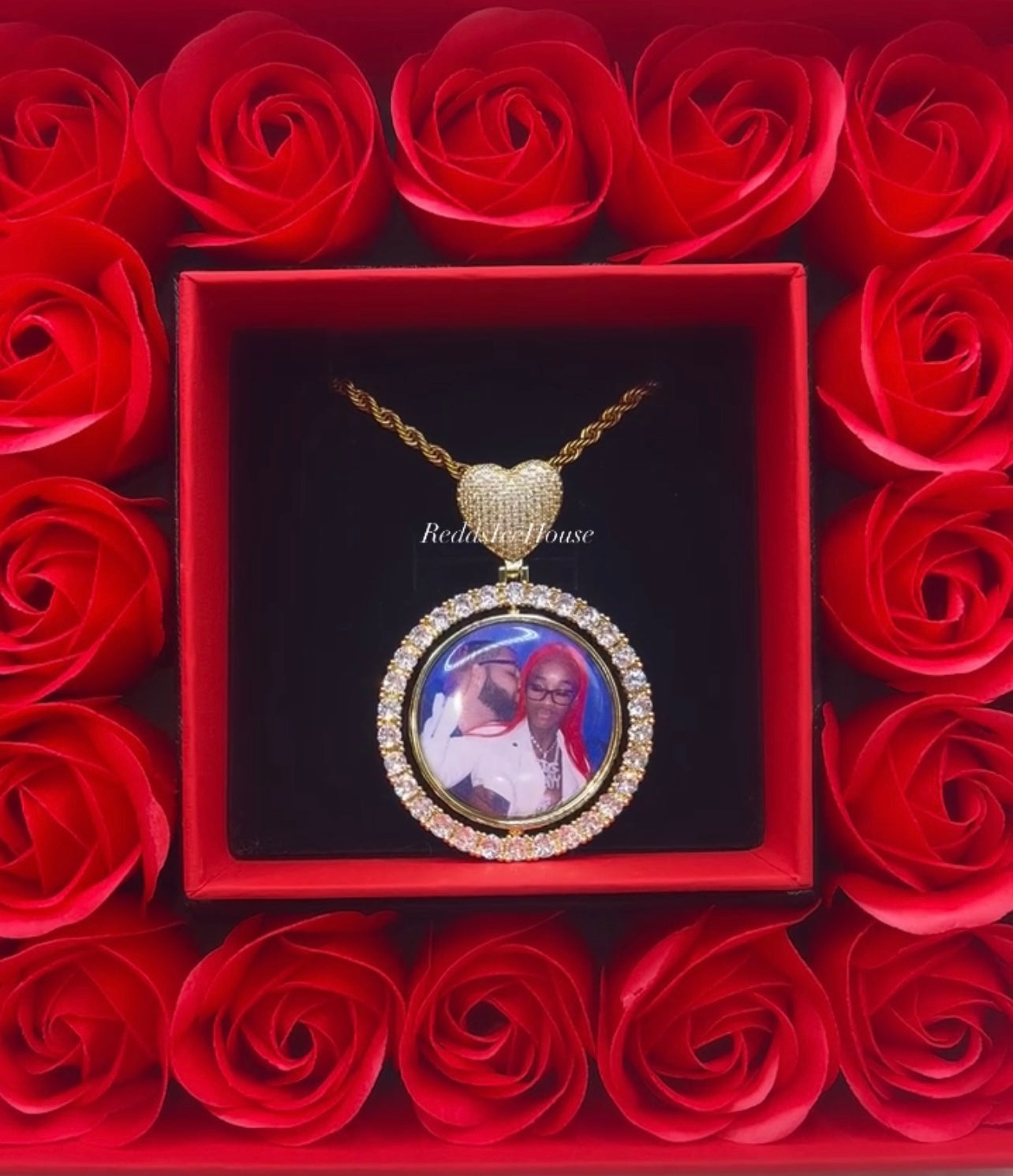 Valentines Day Special Heart Bail Double Photo Pendant Forever Rose Box