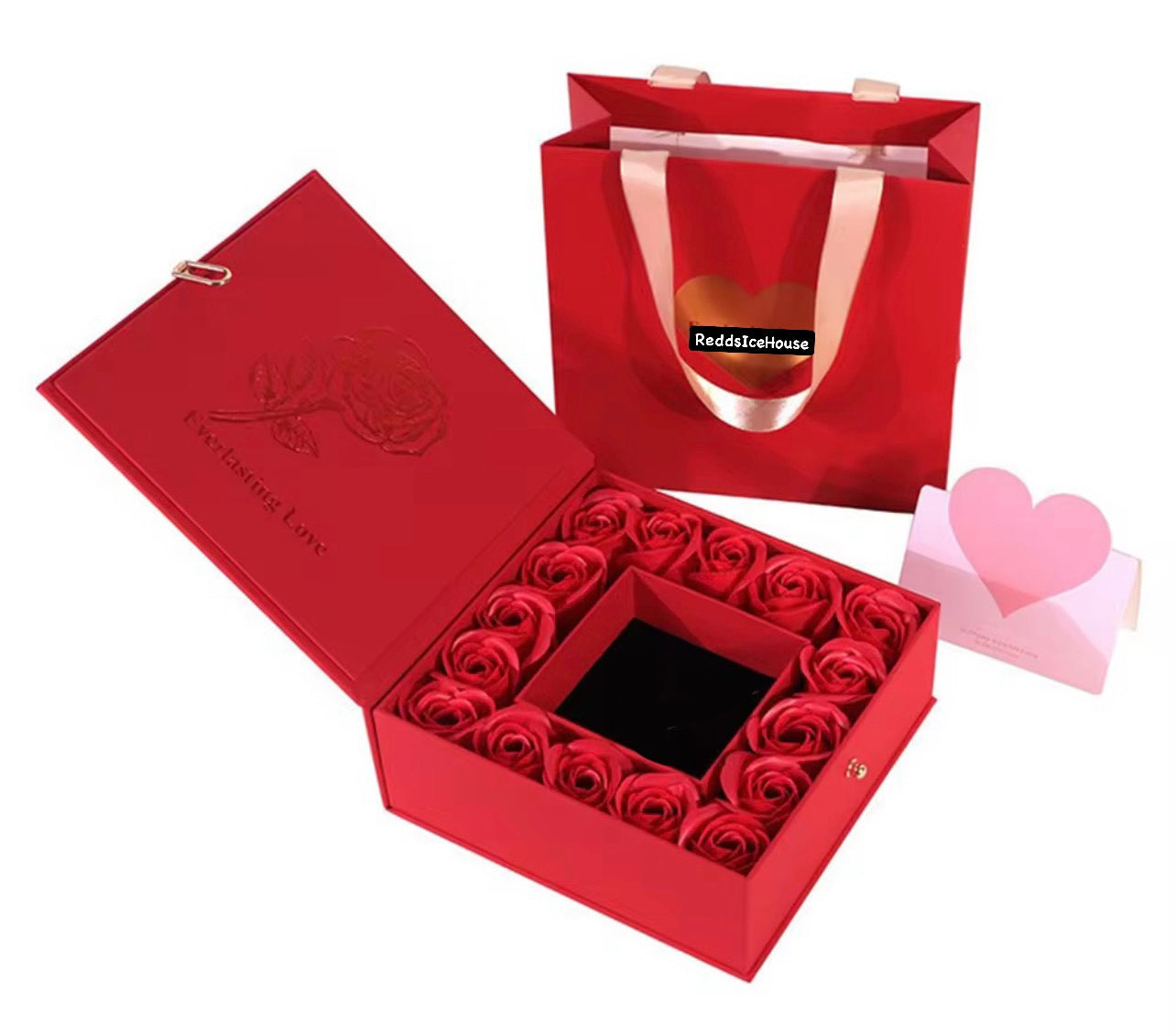 Valentines Day Special Baguette Heart Photo Pendant Forever Rose Box