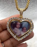 High Quality Heart Double Sided Photo Necklace/ Non Tarnish  hypoallergenic W/ Cz diamonds