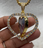 High Quality Heart Double Sided Photo Necklace/ Non Tarnish  hypoallergenic W/ Cz diamonds