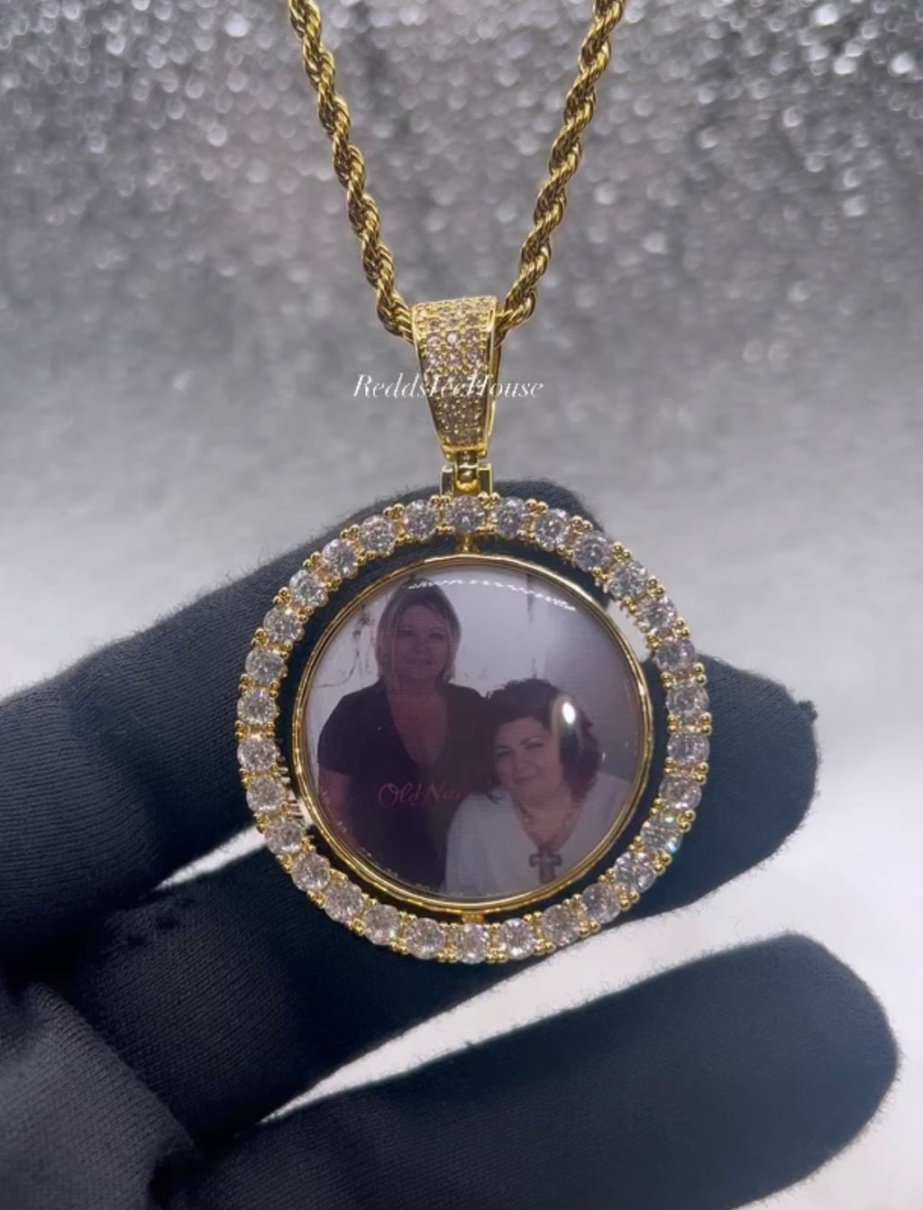 High Quality Double Sided Photo Necklace/ Non Tarnish  hypoallergenic W/ Cz diamonds
