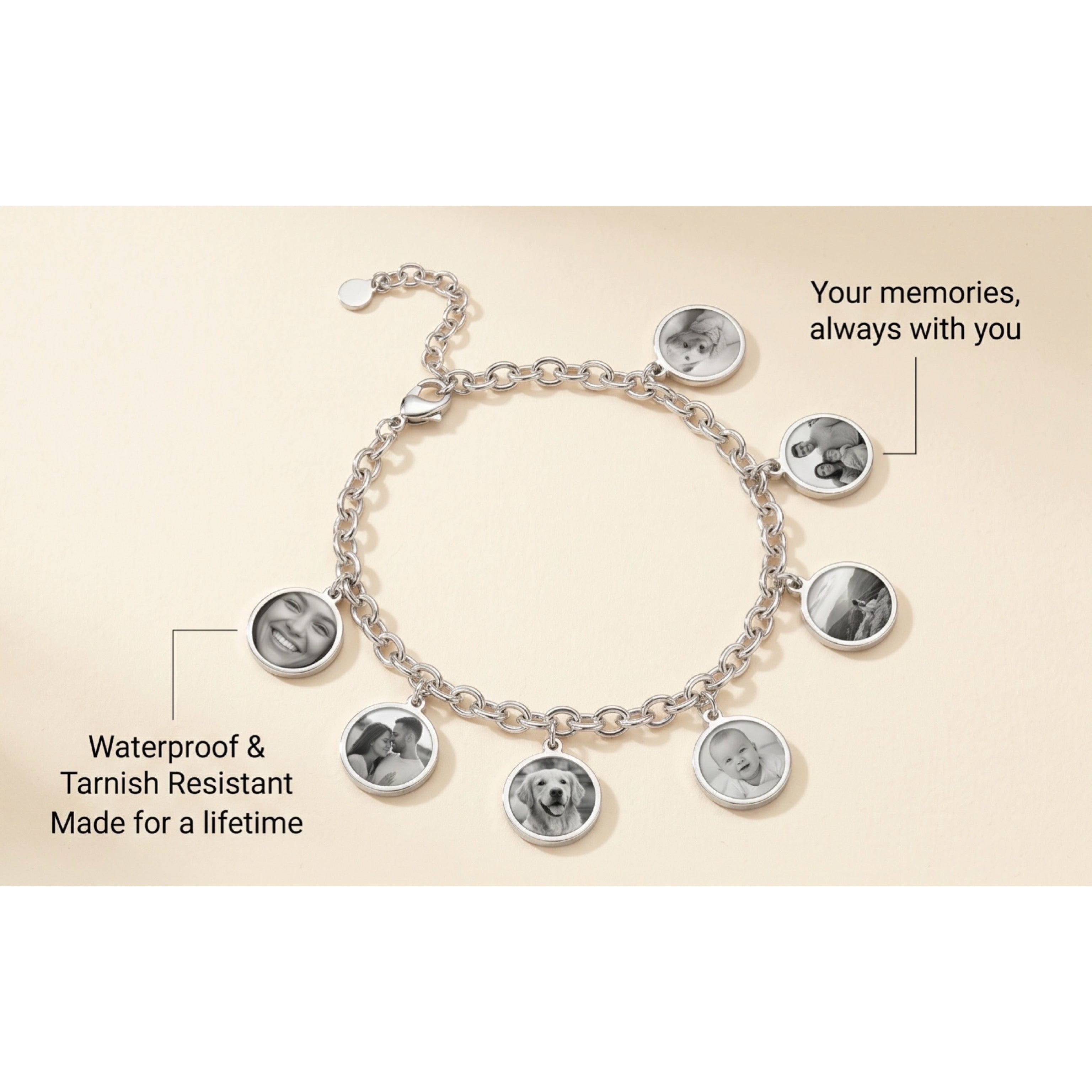 High Quality Adjustable Photo Charm Bracelet