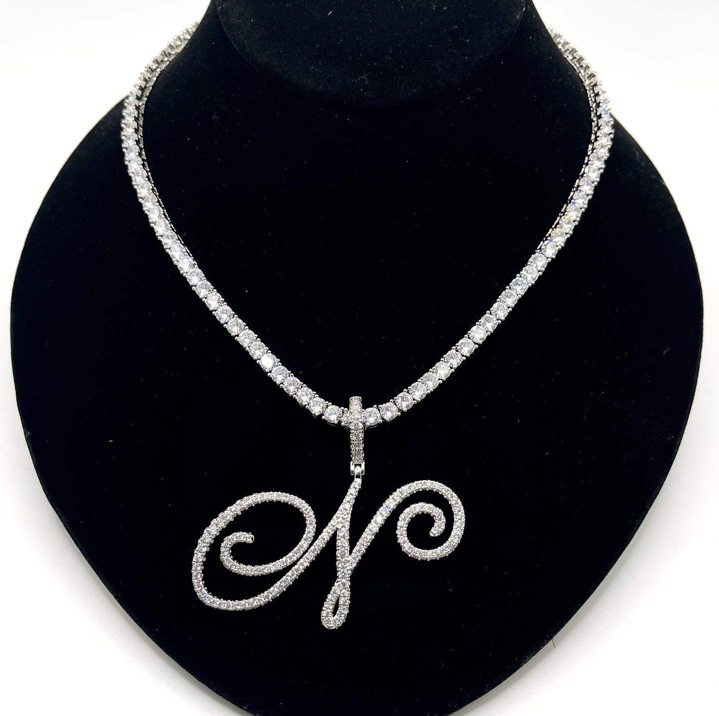 Large Script Bling Letter Necklace