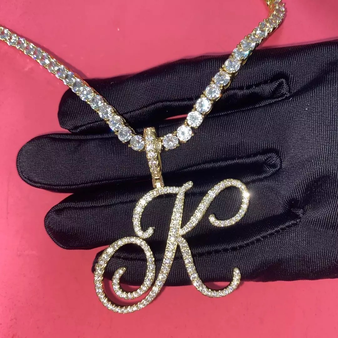 Large Script Bling Letter Necklace