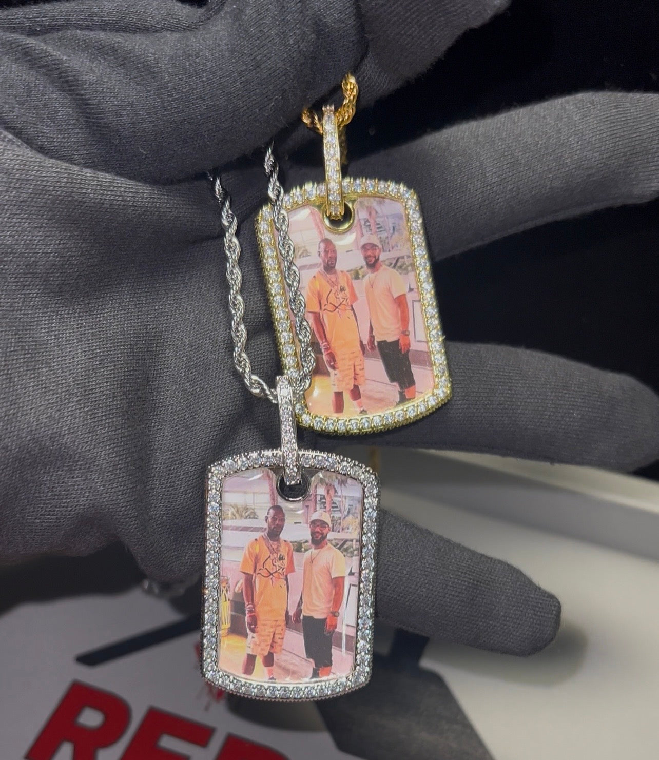 Iced Dog Tag Photo Necklace