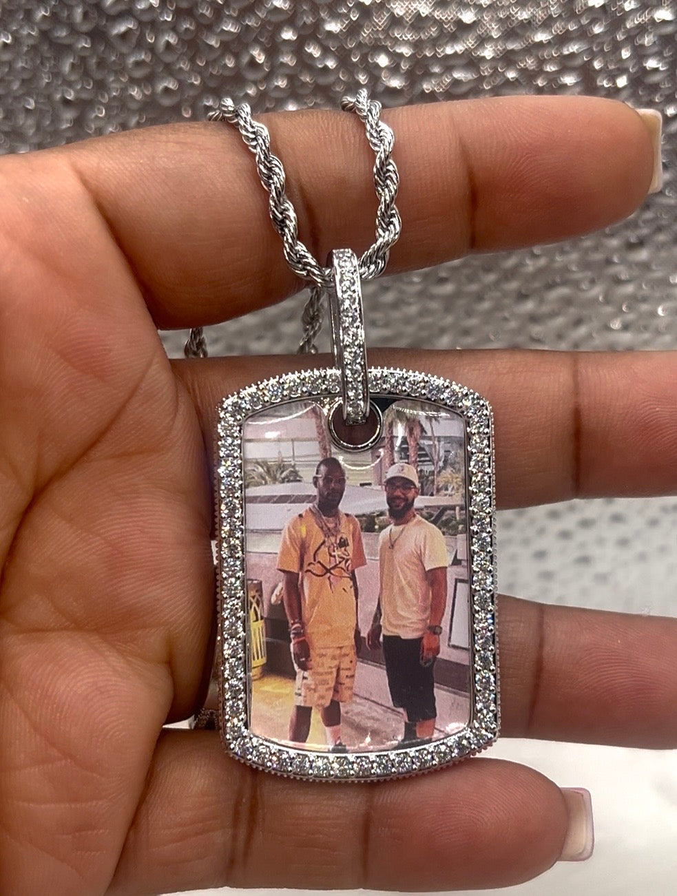 Iced Dog Tag Photo Necklace