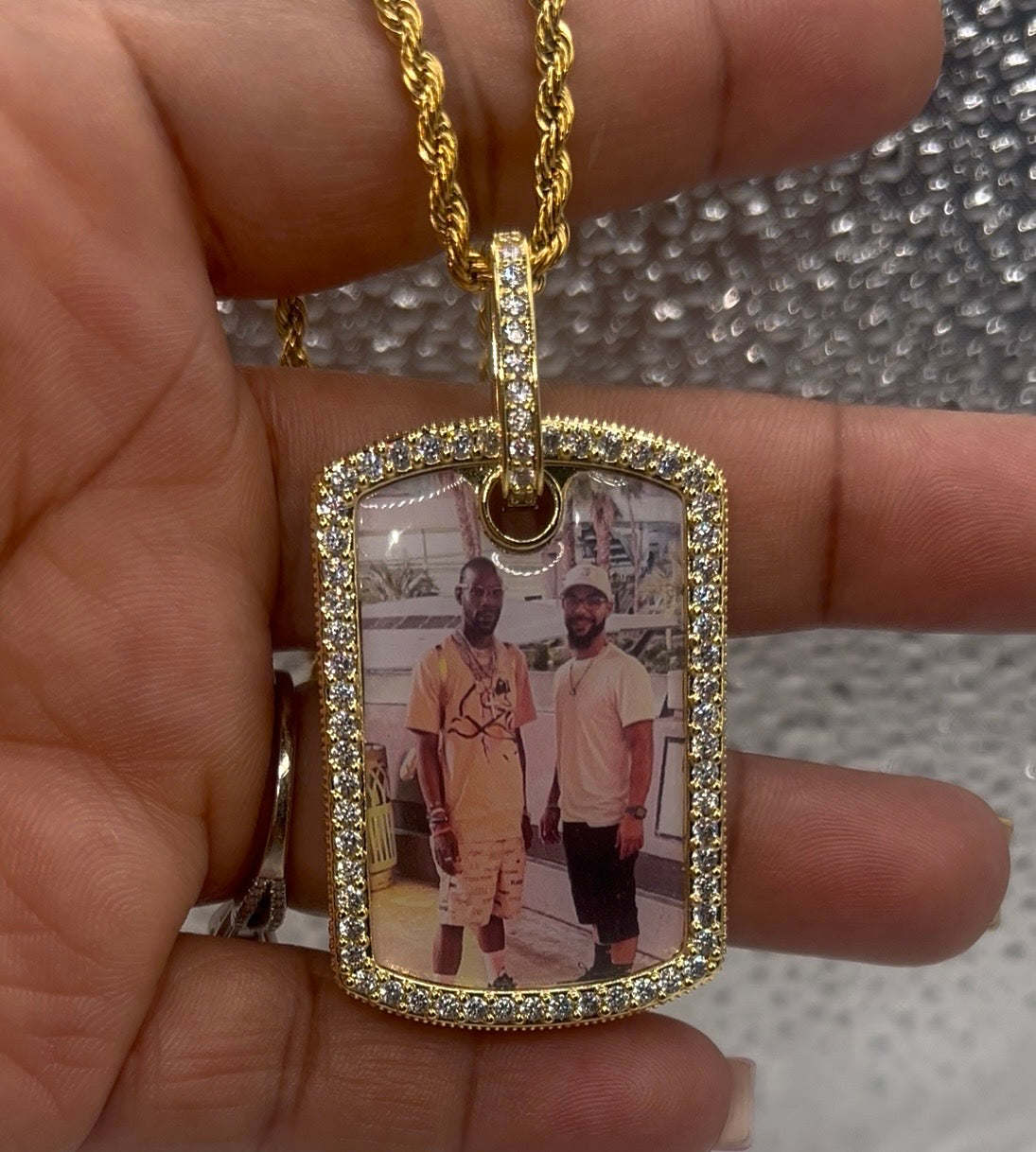 Iced Dog Tag Photo Necklace