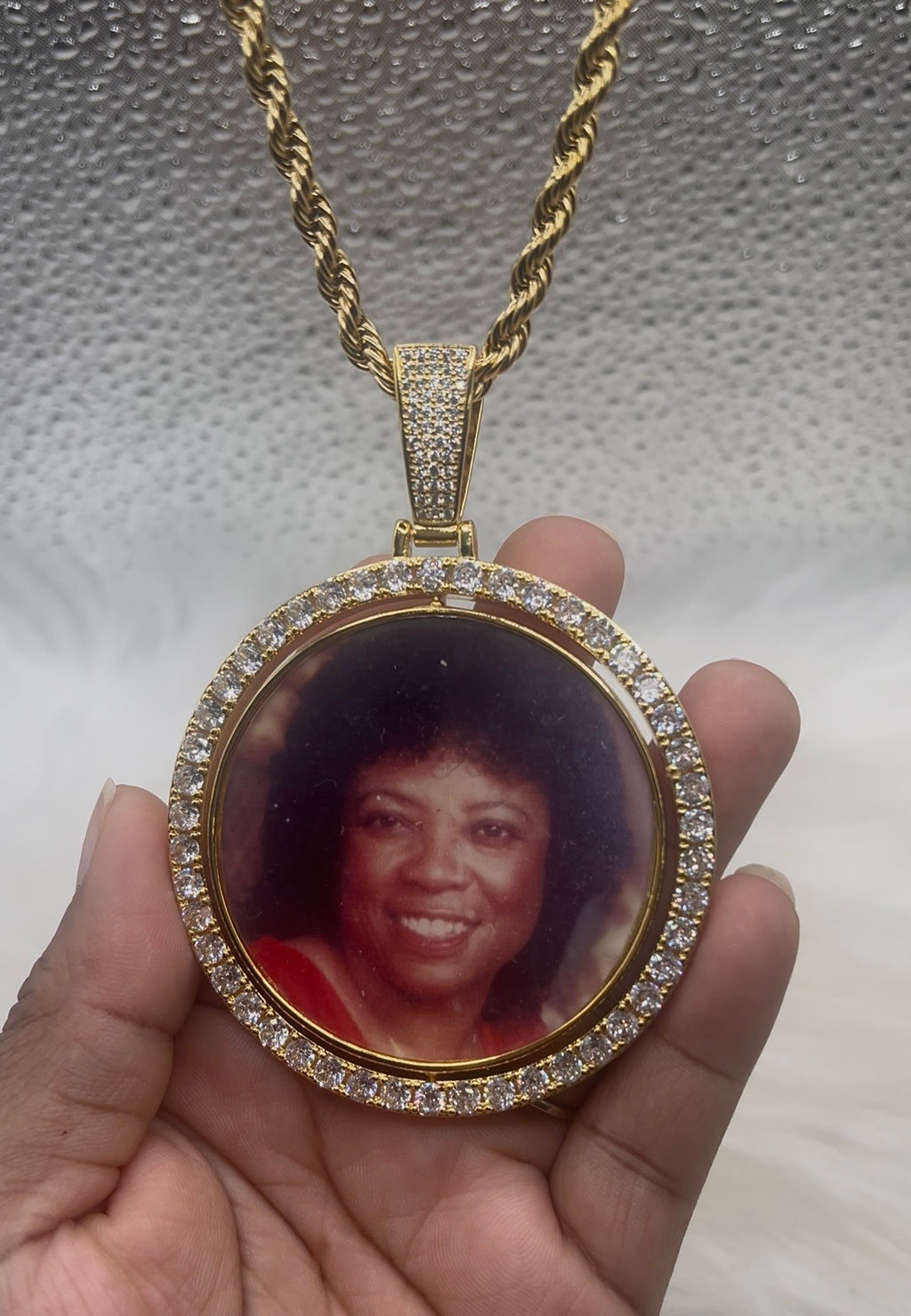 High Quality Large Double Sided Photo Necklace/ Non Tarnish  hypoallergenic W/ Cz diamonds