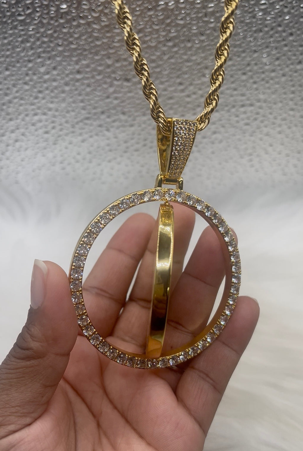 High Quality Large Double Sided Photo Necklace/ Non Tarnish  hypoallergenic W/ Cz diamonds
