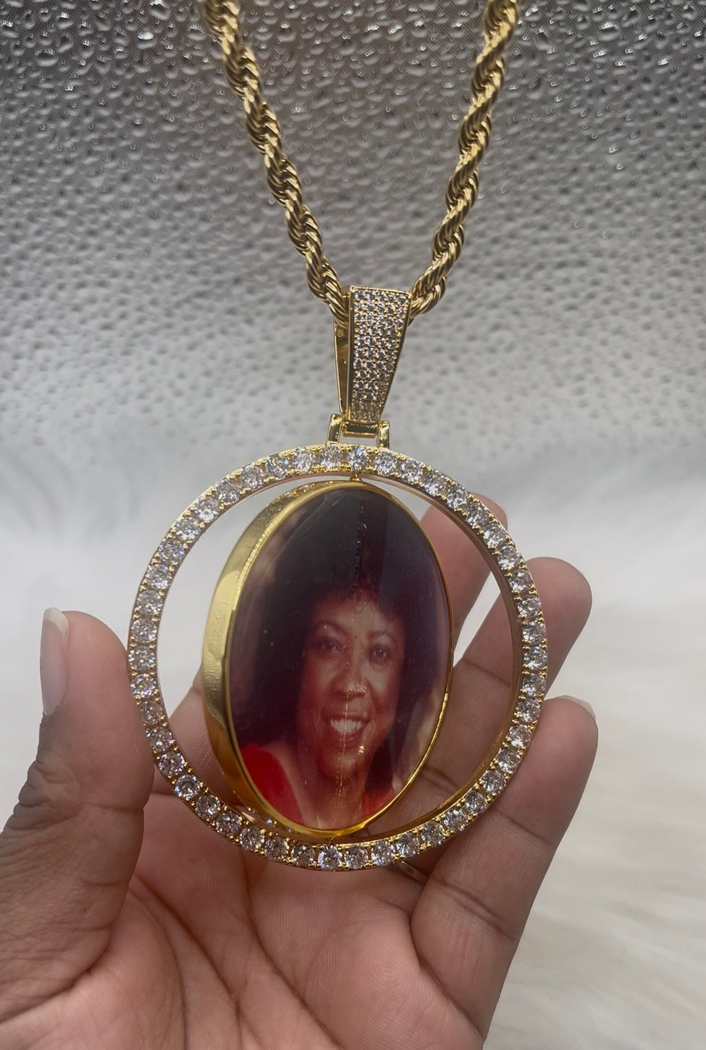 High Quality Large Double Sided Photo Necklace/ Non Tarnish  hypoallergenic W/ Cz diamonds