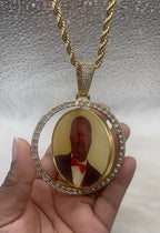 High Quality Large Double Sided Photo Necklace/ Non Tarnish  hypoallergenic W/ Cz diamonds