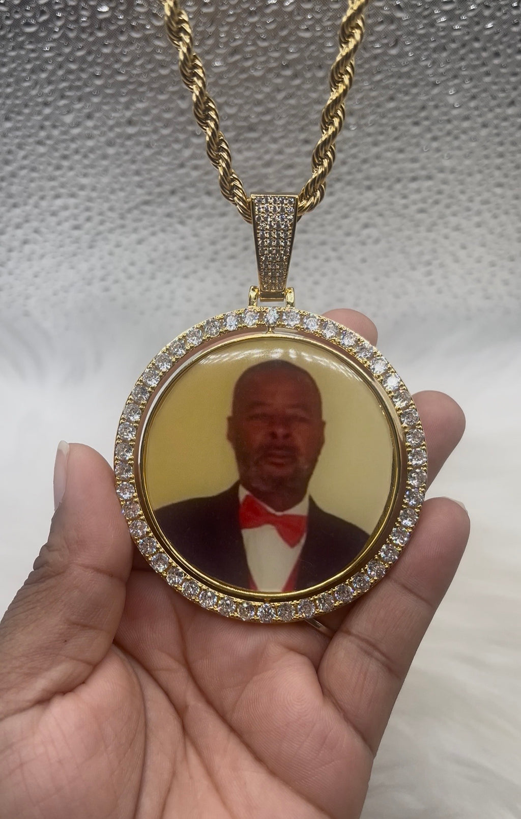 High Quality Large Double Sided Photo Necklace/ Non Tarnish  hypoallergenic W/ Cz diamonds