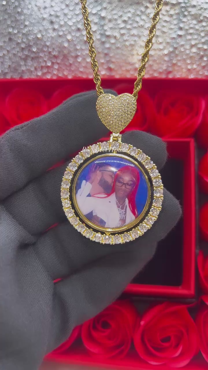 Valentines Day Special Heart Bail Double Photo Pendant Forever Rose Box