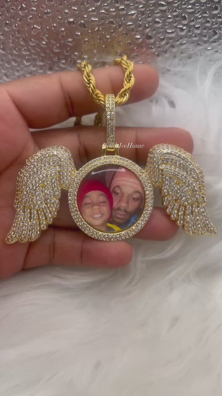 High Quality BIG Wing Photo Necklace/ Non Tarnish  hypoallergenic W/ Cz diamonds
