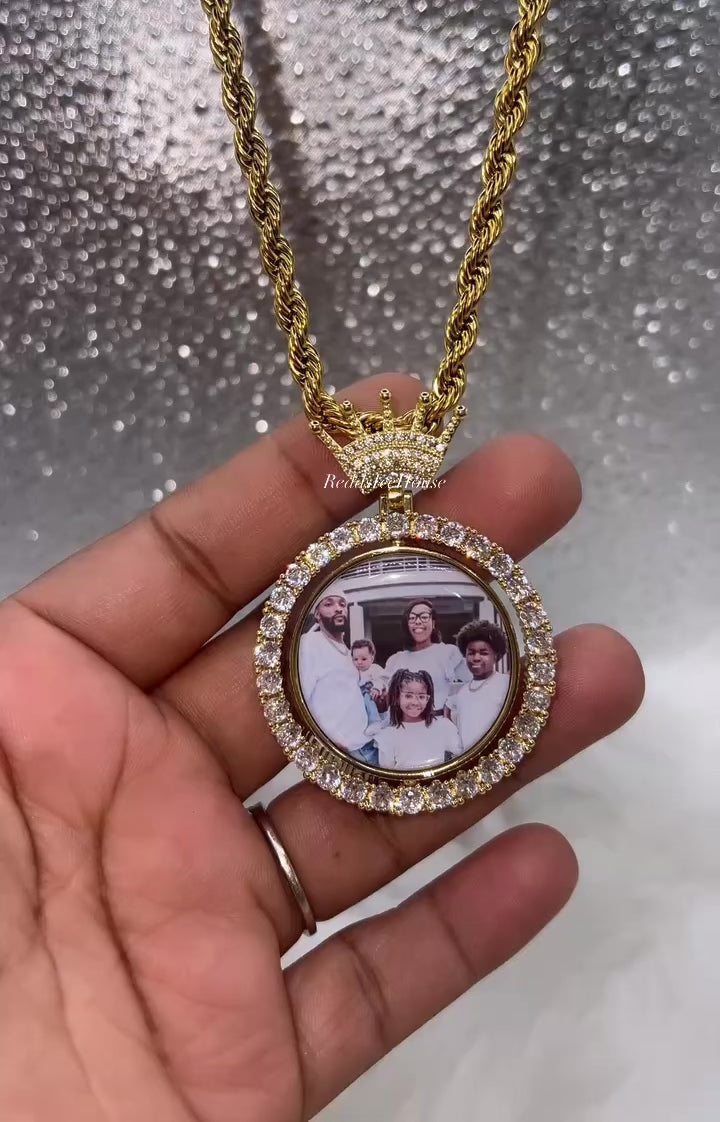 High Quality 14k Gold Crown Bail Double Side Photo Necklace/Non Tarnish Hypoallergenic